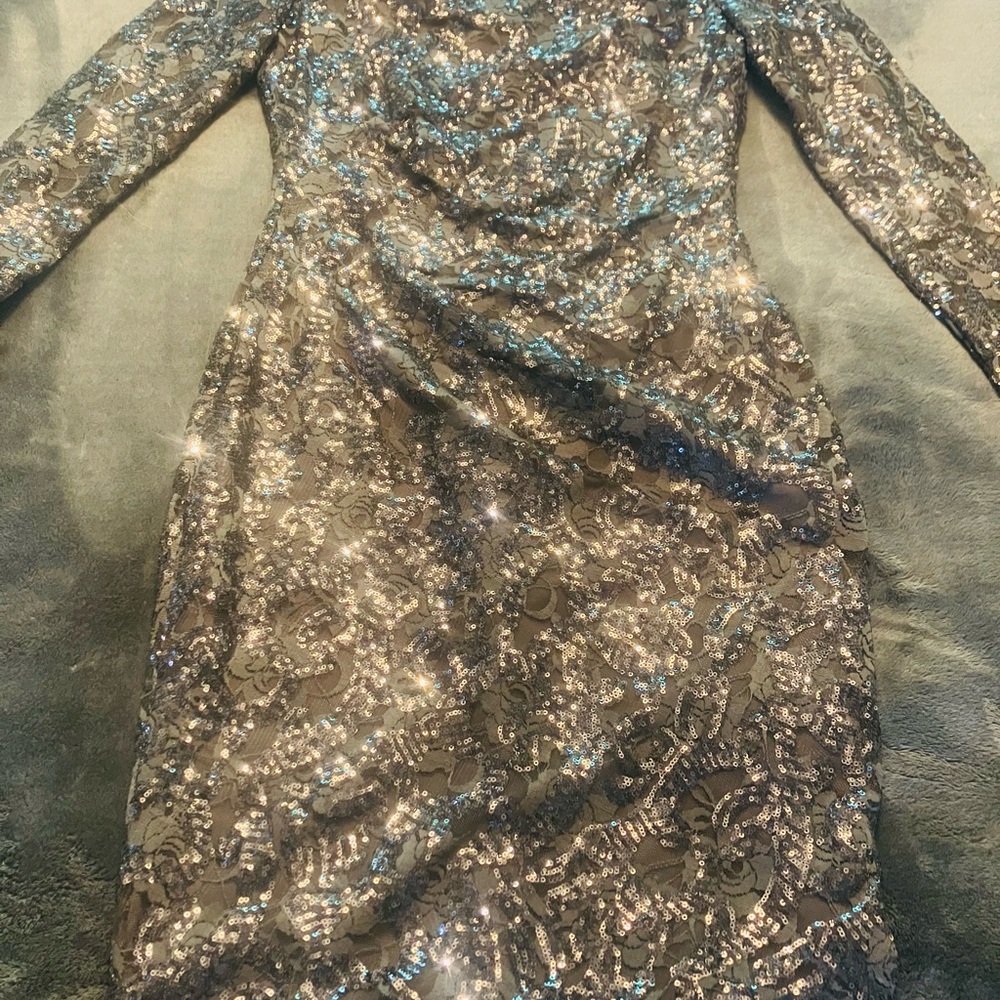 Ralph Lauren Silver Sequin Lace Dress. Formal. Evening wear. NWT specialoccasion